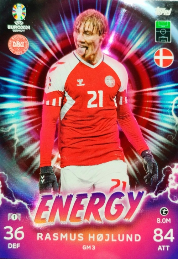 GM3 Rasmus Højlund Denmark Energy EURO 2024 Match Attax > Topps